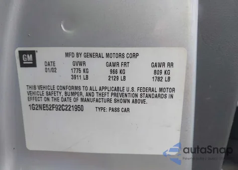 2002 Pontiac Grand Am Se z USA, uszkodzony, nr VIN 1G2NE52F92C221950